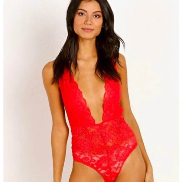 Free People HAH Comin’ In HAHt Lace Bodysuit Siren Red - Picture 5 of 11